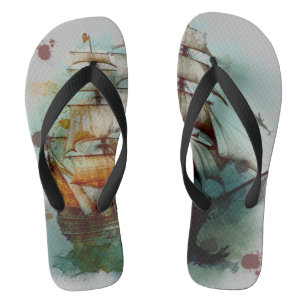 Een enorm waterverf piratenschip vaart op het zee teenslippers