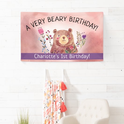 Een erg beary verjaardag | Schattig Beer Kind Verj Spandoek (Insitu)