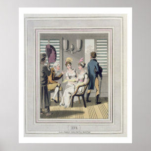 Een Europese dame, bijgewoond door een dienaar, di Poster