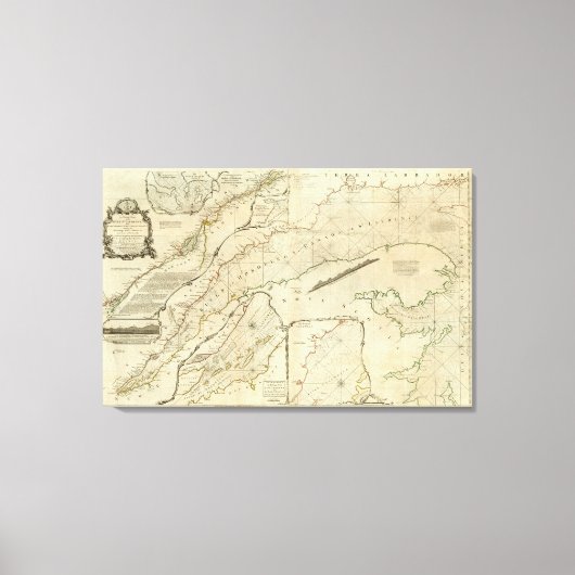 Een exacte kaart van de rivier de St Lawrence Canvas Afdruk (Voorkant)