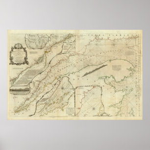 Een exacte kaart van de rivier de St Lawrence Poster
