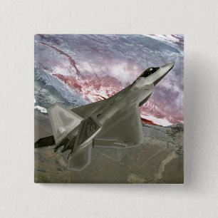 Een F/A-22 Raptor voert een opleidingsmissie Vierkante Button 5,1 Cm