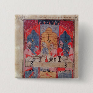 Een familie die bij de lijst van Passover wordt ve Vierkante Button 5,1 Cm