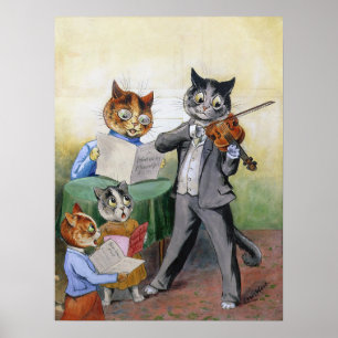 Een familie van kattenmusici, Louis Wain Poster