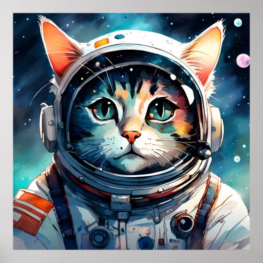 Een fantasie kat astronaut poster (Voorkant)