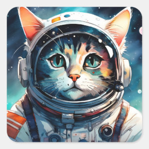 Een fantasie kat astronaut vierkante sticker