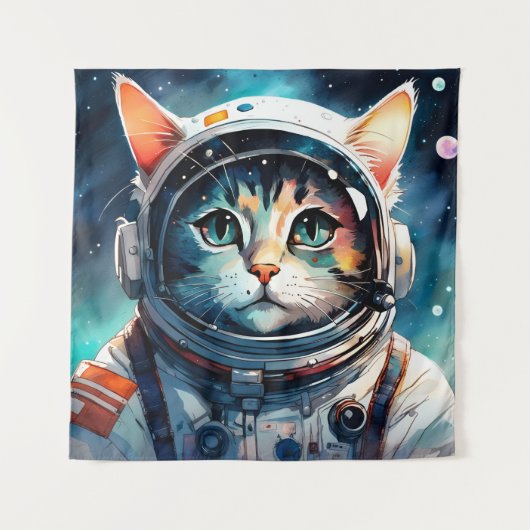 Een fantasie kat astronaut wandkleed (Voorkant)