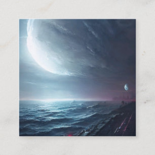Een fantasieplaats met een grote gloeiende maan vierkante visitekaartje