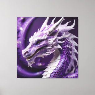 Een fantasieportret van een Paarse en witte draak Canvas Afdruk