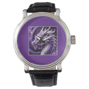 Een fantasieportret van een Paarse en witte draak Horloge