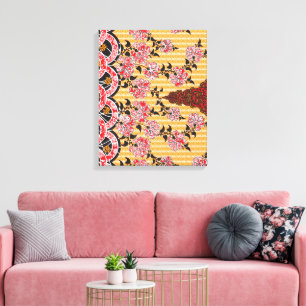 Een fascinerend oosters patroon versierd met rode canvas afdruk