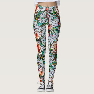 Een  faux mozaïek bloemenpatroon leggings