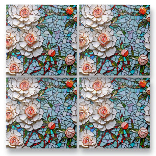 Een  faux mozaïek bloemenpatroon tegeltje