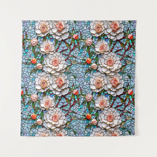 Een  faux mozaïek bloemenpatroon wandkleed (Voorkant)