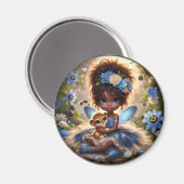 Een fee en haar Leeuw Cub Blue Magneet (Voorkant / Achterkant)