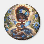 Een fee en haar Leeuw Cub Blue Magneet (Voorkant)