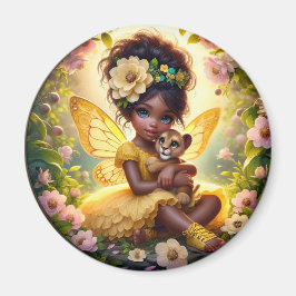 Een fee en haar Leeuw Cub - Geel - Magneet