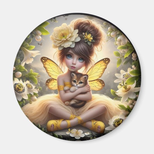 Een fee en haar Leeuw Cub - Gele Magneet (Voorkant)