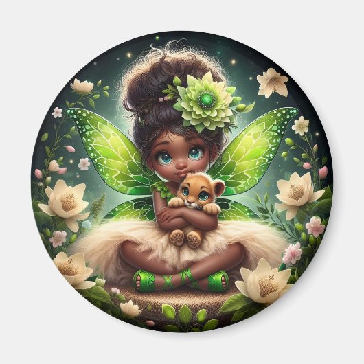 Een fee en haar Leeuw Cub - Groen - Magneet (Voorkant)