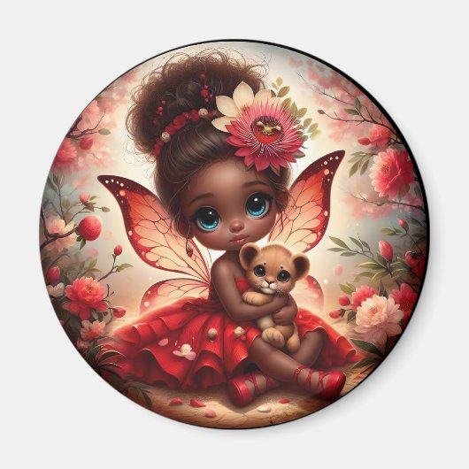 Een fee en haar leeuw welp rode magneet (Voorkant)