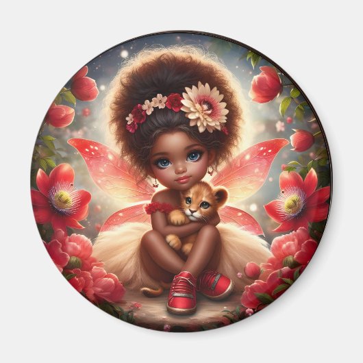 Een fee en haar leeuw welp rode magneet (Voorkant)