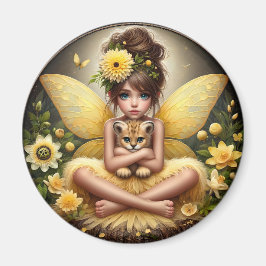 Een fee en haar luipaard welp - gele magneet