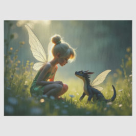 Een fee traint haar draak tissuepapier