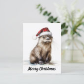 Een feestelijk Santa Christmas Otter Briefkaart (Staand voorkant)