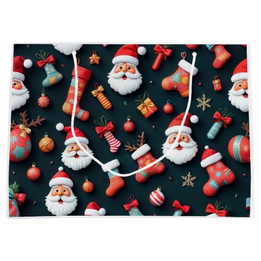 Een feestelijk tapijt en kerstsfeer groot cadeauzakje (Voorkant)