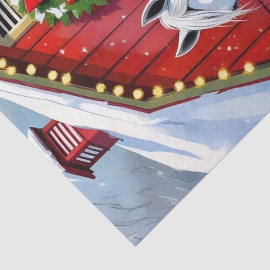 Een feestelijk wit paard en winterschuur Kerstmis Tissuepapier (Detail)