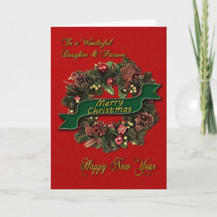 Een feestelijke kerstkrans voor dochter en partner feestdagen kaart