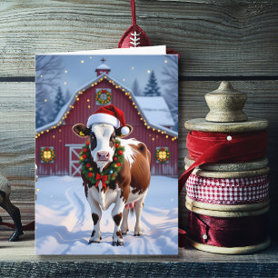 Een feestelijke Koe in Santa Hat Country Christmas Kaart