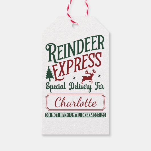 Een feestelijke levering van het Reindeer Express Cadeaulabel (Achterkant)