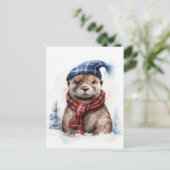 Een feestelijke winter kerst otter briefkaart (Staand voorkant)