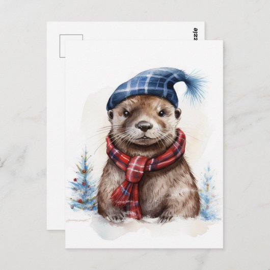 Een feestelijke winter kerst otter briefkaart (Voorkant / Achterkant)