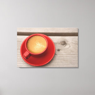 Een fel rood bekertje espressokoffie op een pickni canvas afdruk