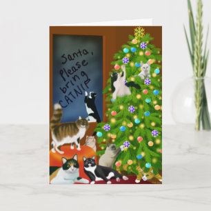 Een Feline familie kerst Kaart