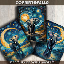 Een felle olifant in een blauwe Van Gogh sterrenna