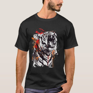 Een felle tijger die brult met muzieknoten t-shirt
