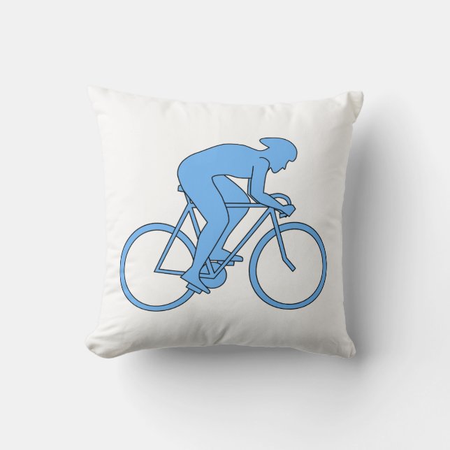 Een fietser in een Race. Blauw. Kussen (Voorkant)