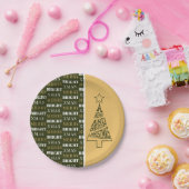 Een fijne en heldere kerstboom, groen en geel papieren bordje (Feest)