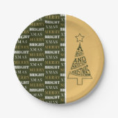 Een fijne en heldere kerstboom, groen en geel papieren bordje (Voorkant)