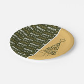 Een fijne en heldere kerstboom, groen en geel papieren bordje (Gekanteld)