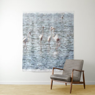Een flamboyant stukje flamingo's wandkleed
