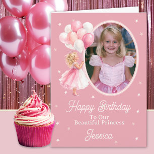 Eén foto Blonde Prinses en Ballonnen Verjaardag Kaart