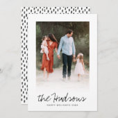 Eén foto Elegant Black Script Calligraphy Flat Feestdagenkaart (Voorkant / Achterkant)