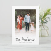 Eén foto Elegant Black Script Calligraphy Flat Feestdagenkaart (Staand voorkant)