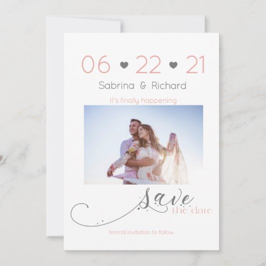 Eén foto minimaliseert Blush Save the Date (Voorkant)