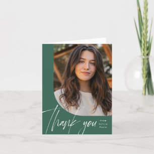 Een foto modern groen penseelscript afstuderen bedankkaart