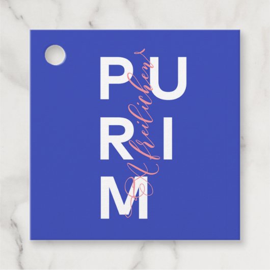 Een Freilichen Purim met de hand Bedankjes Labels (Voorkant)